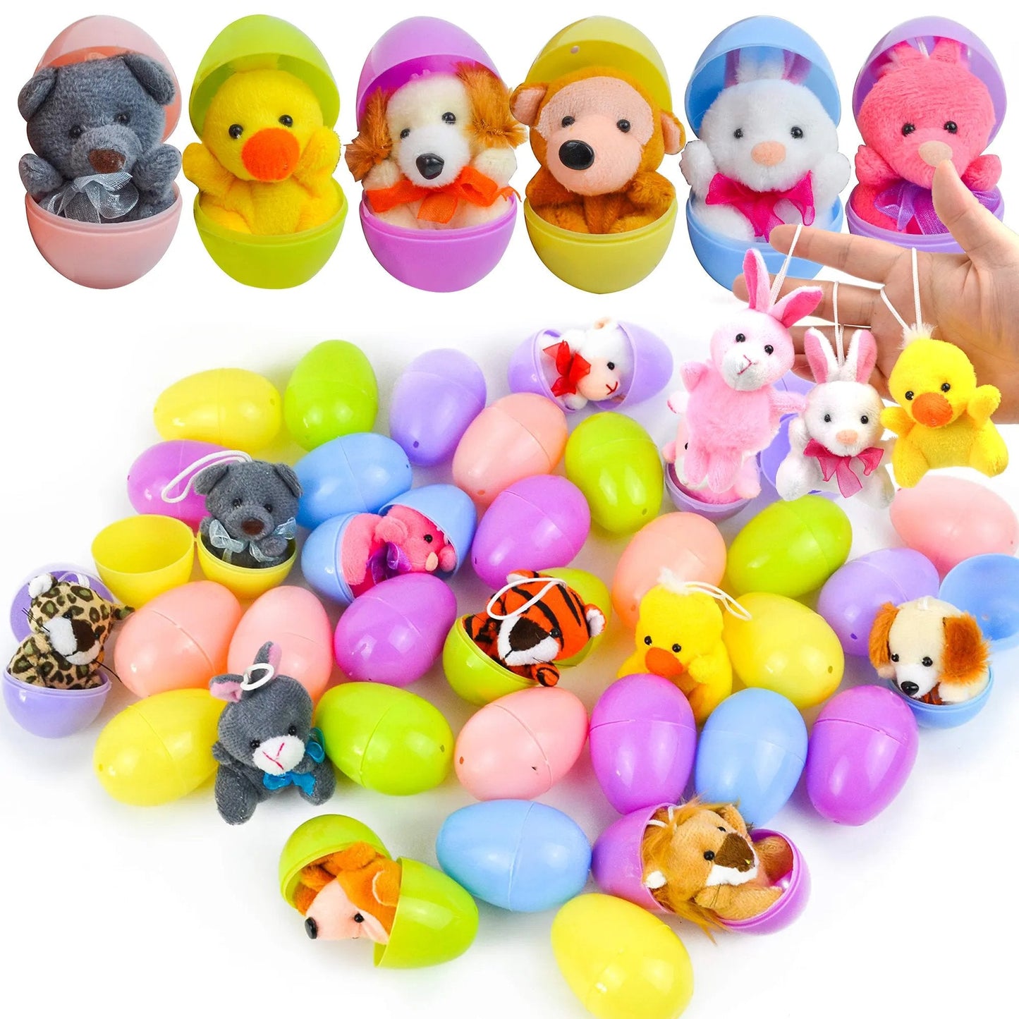 šEaster Hot SalešPrefilled Easter Eggs, Filled with Plush Animal Toys - Water-Resistant Plastic Shells