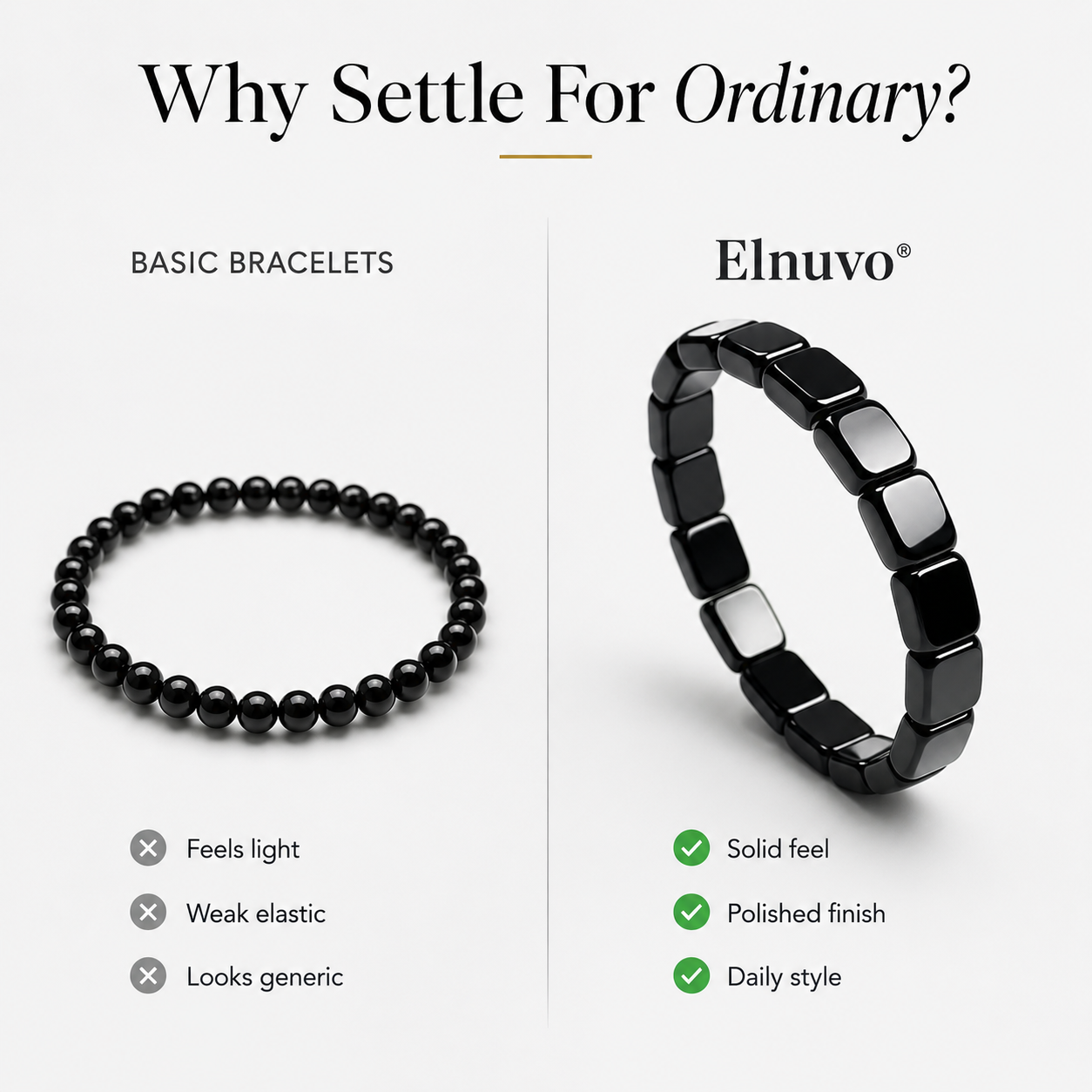 Elnuvo® Men’s Hematite Strength Bracelet – Stretch Beaded Design