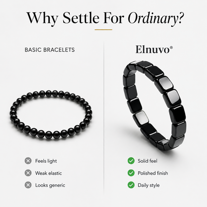 Elnuvo® Men’s Hematite Strength Bracelet – Stretch Beaded Design