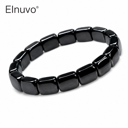 Elnuvo® Men’s Hematite Strength Bracelet – Stretch Beaded Design