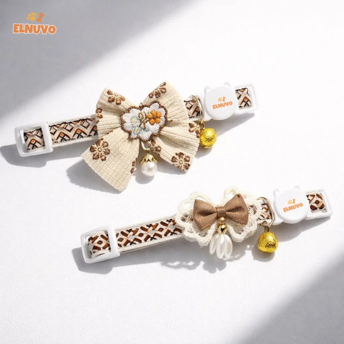 Decorative Bow Cat Collar with Bell