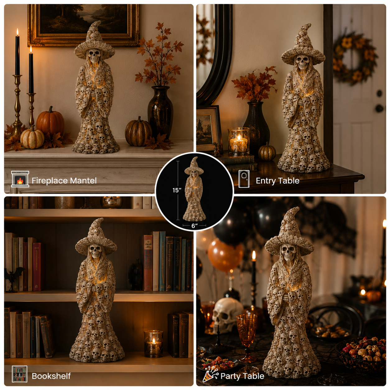 💀Elnuvo® Skull Witch Glow Statue