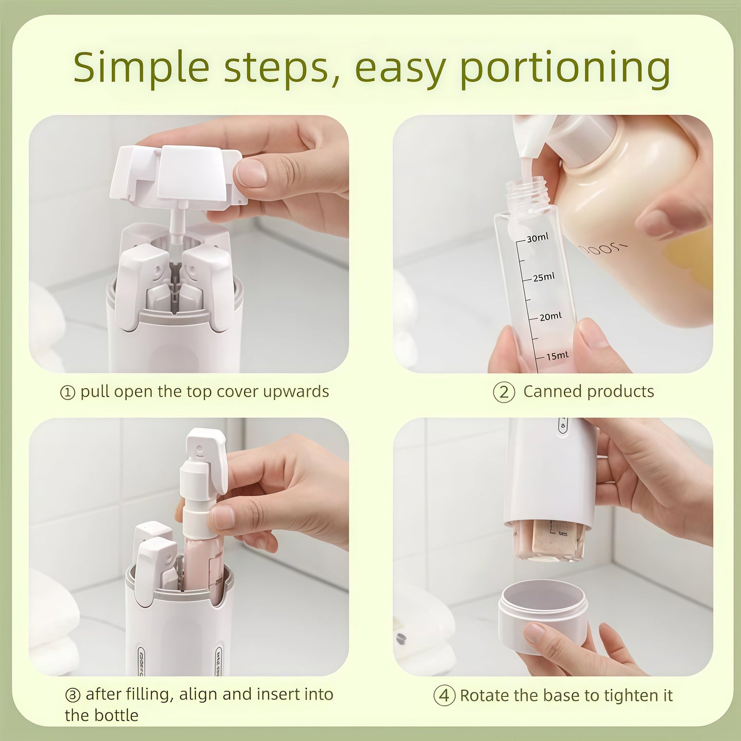 4-in-1 Portable Travel Dispenser Bottle | Compact Refillable Cosmetic & Shampoo Storage for On-the-Go