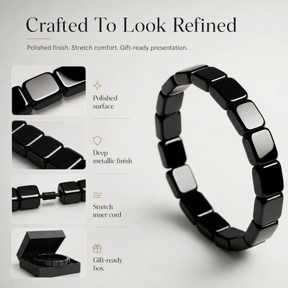 Elnuvo® Men’s Hematite Strength Bracelet – Stretch Beaded Design