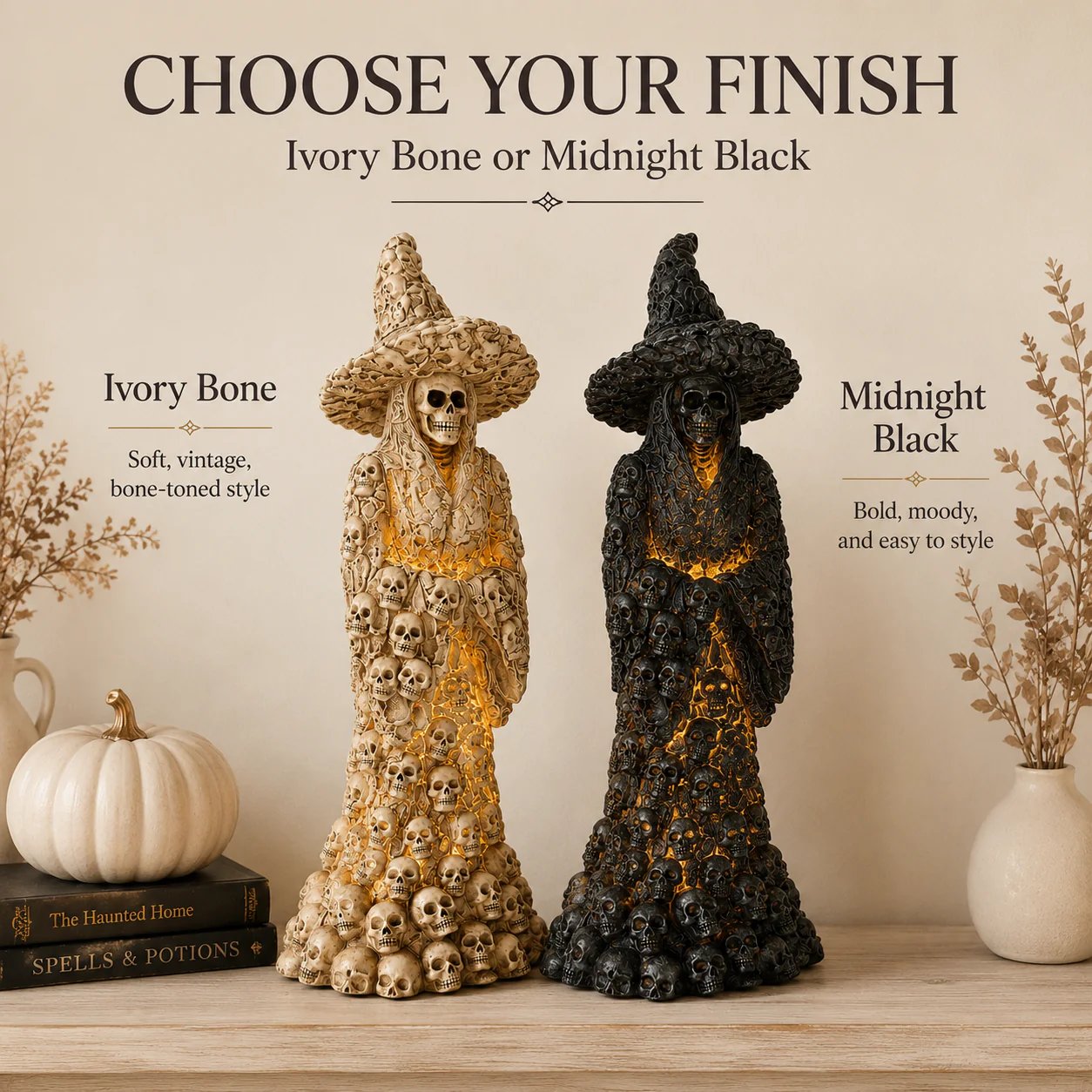 💀Elnuvo® Skull Witch Glow Statue