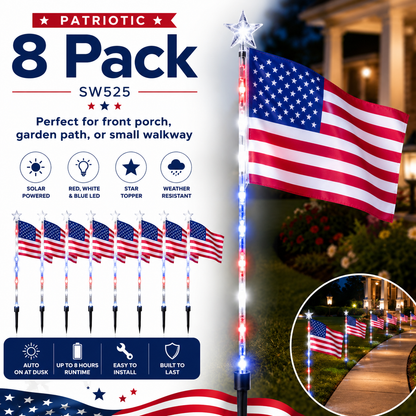 8 Pack Solar Flag Lights 4th of July Decorations Outdoor
