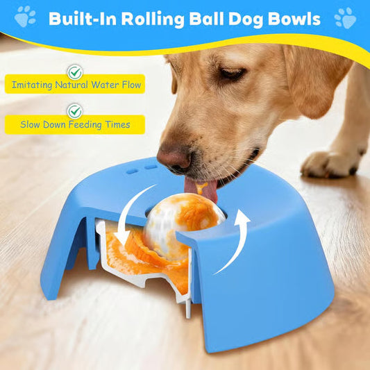 🔥Slow Feeder Dog Bowls for Liquid Treat, Anti-Slip【Entertained Ball-in】 Bone Broth Dog Lick Bowl